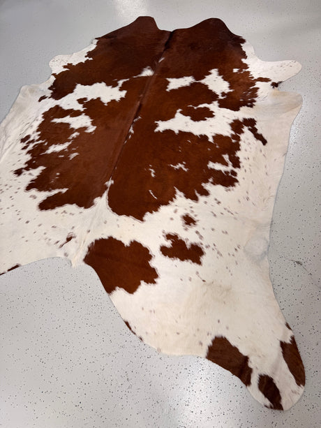 Brown and White Cowhide Rug, hide #297, 211 x 211cm