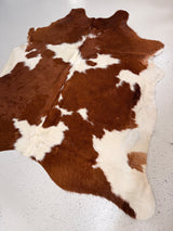 Brown and White Cowhide Rug, hide #306, 205 x 214cm