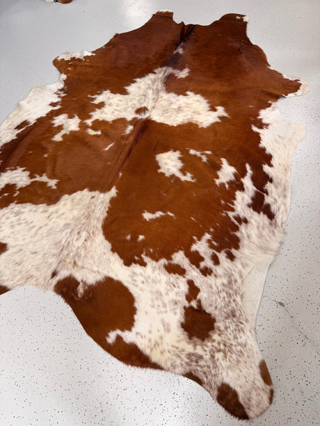 Brown and White Cowhide Rug, hide #321, 210 x 248cm