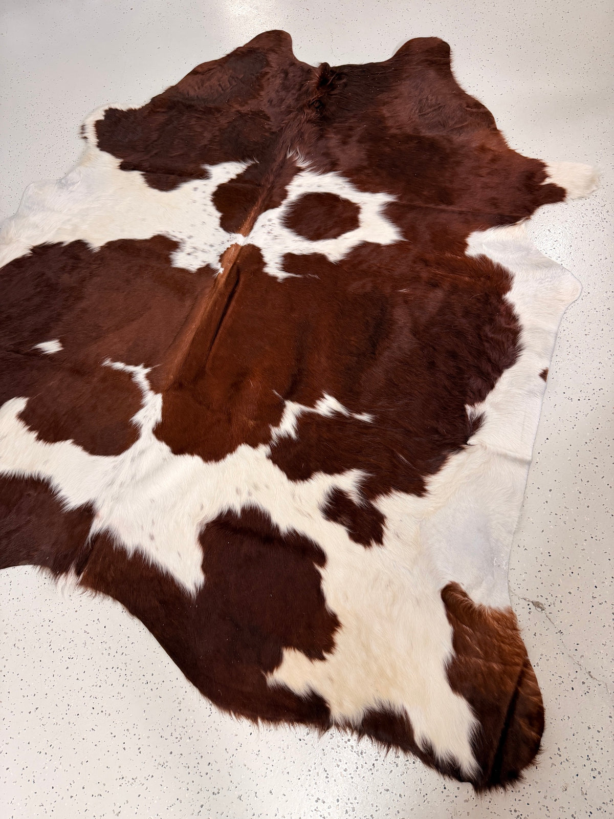 Brown and White Cowhide Rug, hide #328, 200 x 223cm