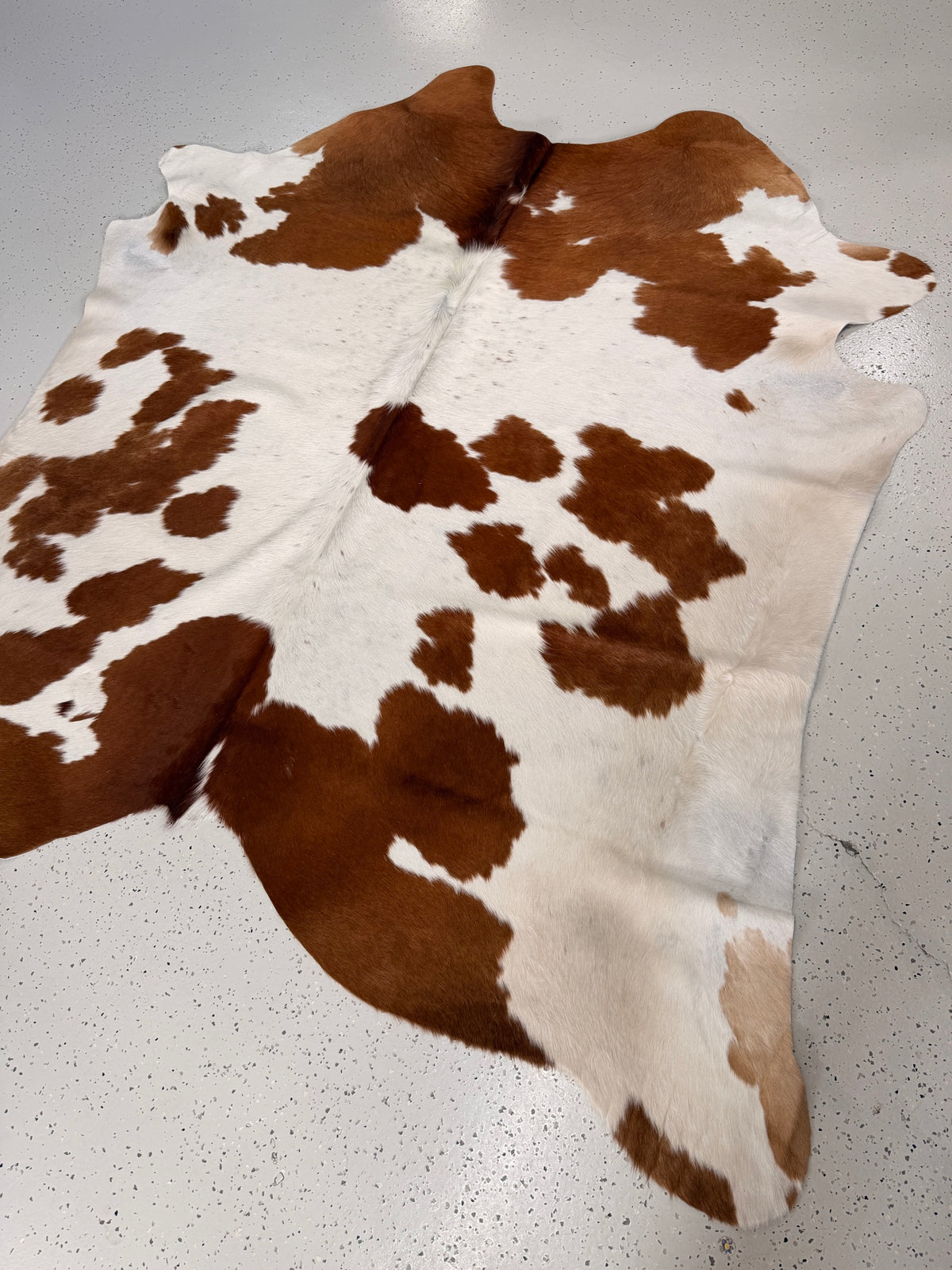 Brown and White Cowhide Rug, hide #62, 178 x 185cm