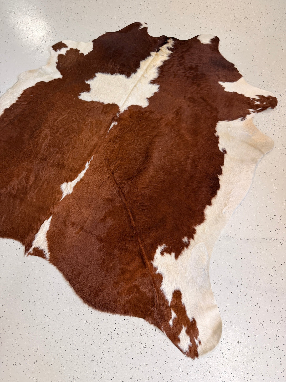 Brown and White Cowhide Rug, hide #924, 191 x 194cm