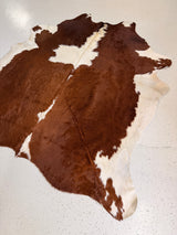 Brown and White Cowhide Rug, hide #924, 191 x 194cm