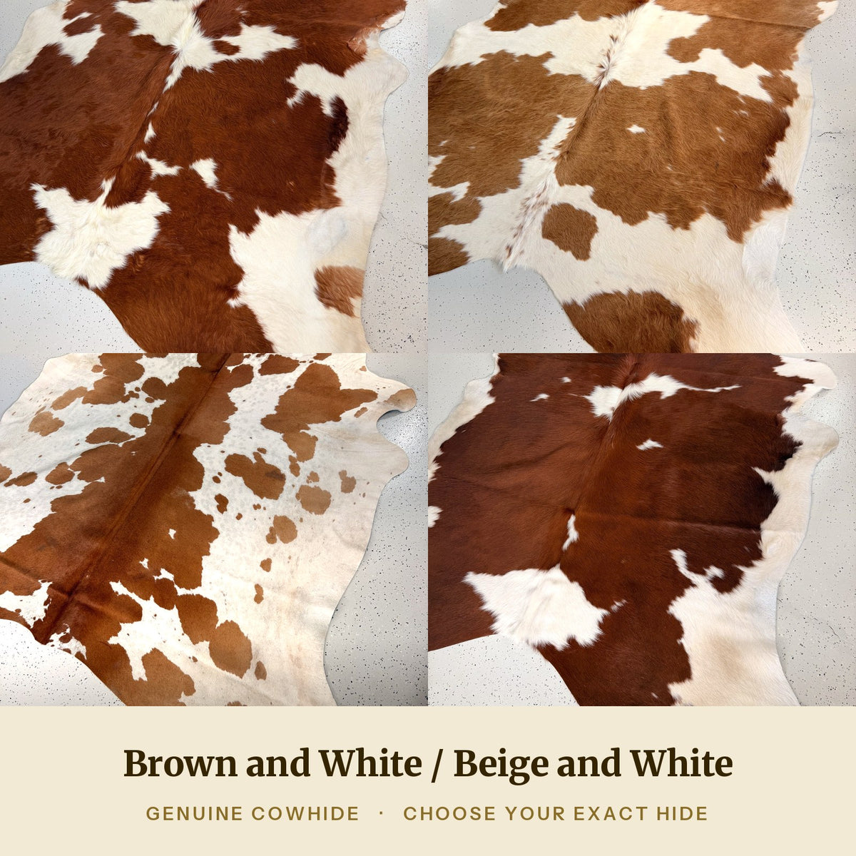 Brown and White / Beige and White Cowhide Rug - choose your exact hide