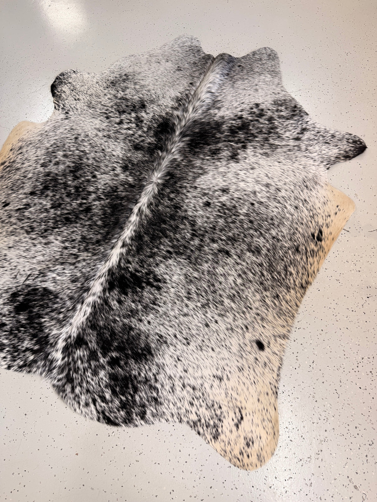 Salt and Pepper Black Cowhide Rug, hide #68, 139 x 170cm