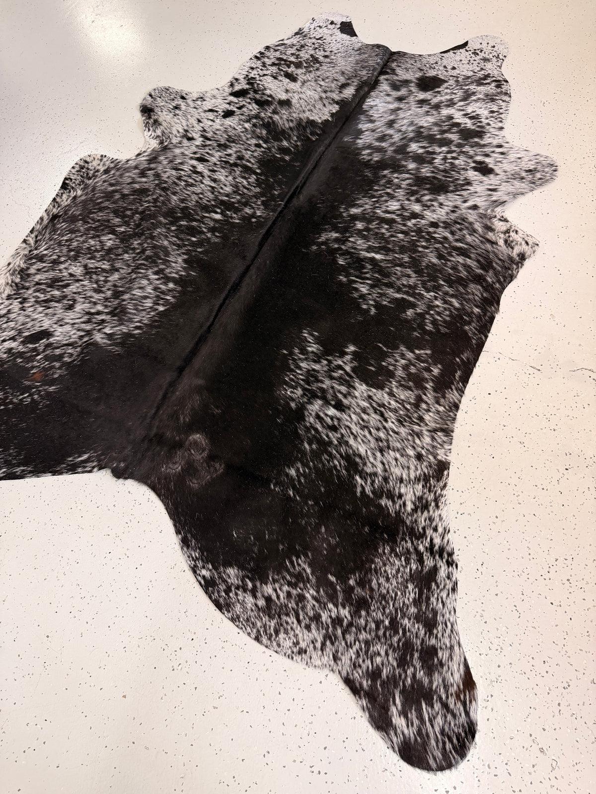 Salt and Pepper Black Cowhide Rug, hide #69, 164 x 195cm