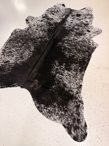 Salt and Pepper Black Cowhide Rug, hide #69, 164 x 195cm