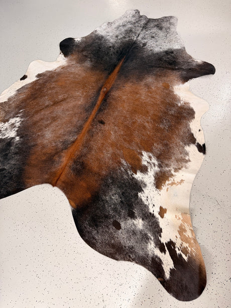 Salt and Pepper Brown Cowhide Rug, hide #223, 202 x 207cm