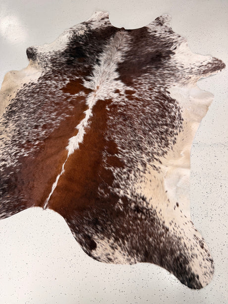 Salt and Pepper Brown Cowhide Rug, hide #303, 205 x 218cm