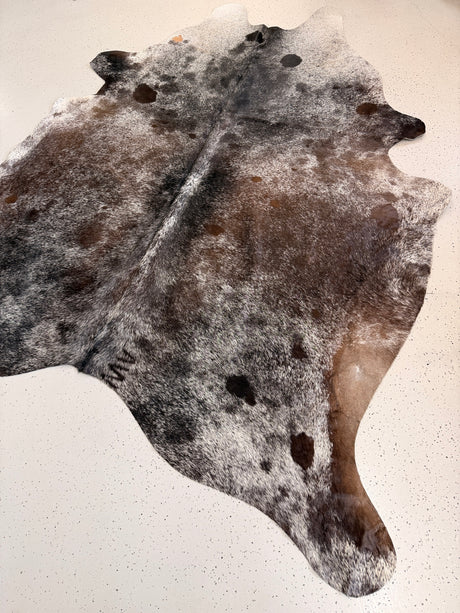 Salt and Pepper Brown Cowhide Rug, hide #385, 212 x 233cm