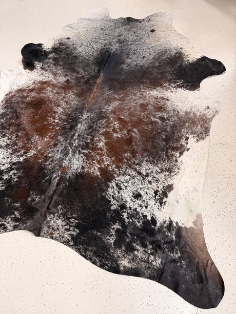 Salt and Pepper Brown Cowhide Rug, hide #386, 218 x 237cm