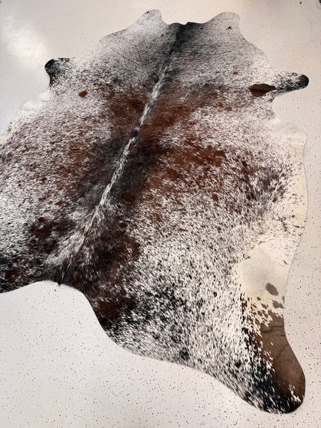 Salt and Pepper Brown Cowhide Rug, hide #395, 206 x 231cm