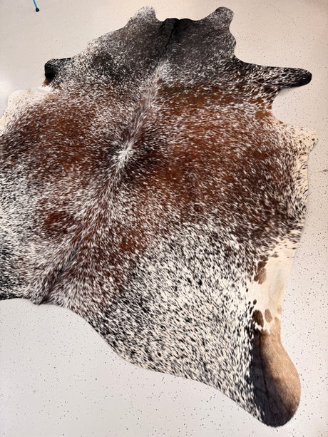 Salt and Pepper Brown Cowhide Rug, hide #404, 233 x 240cm