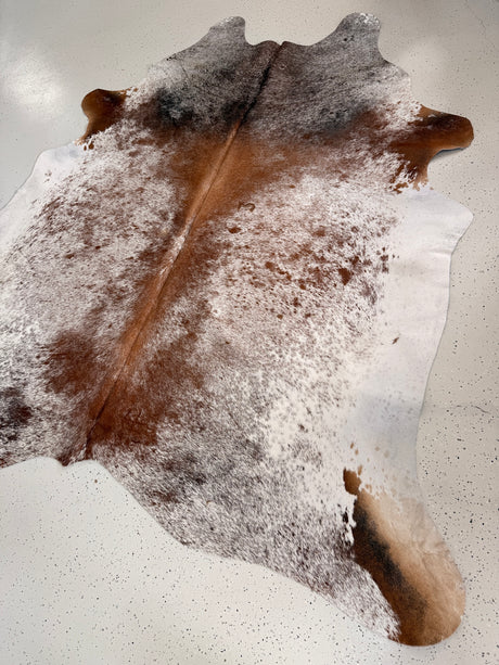 Salt and Pepper Brown Cowhide Rug, hide #416, 213 x 224cm