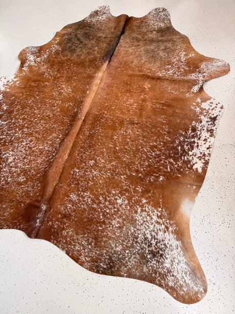 Salt and Pepper Brown Cowhide Rug, hide #429, 198 x 222cm