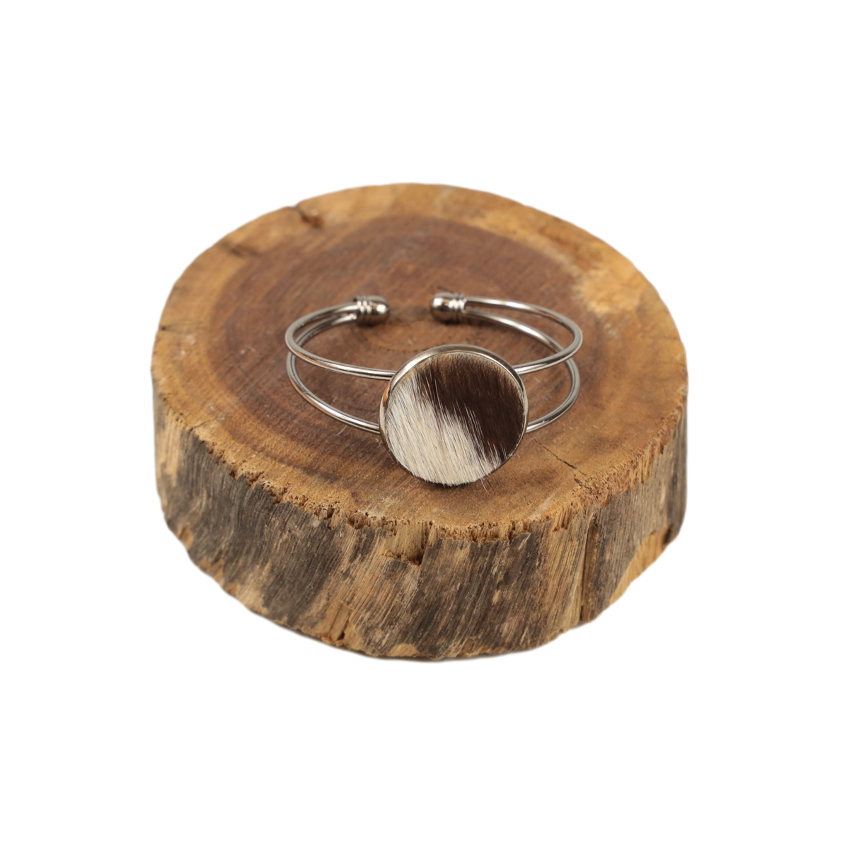 Cowhide Bangle Brown/White Patch