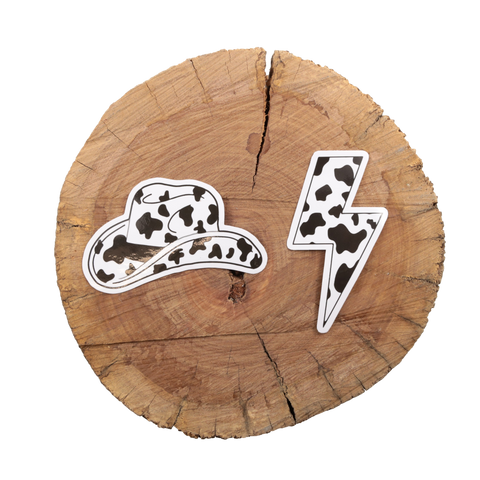 Cow Print Lighting Bolt and Hat Sticker