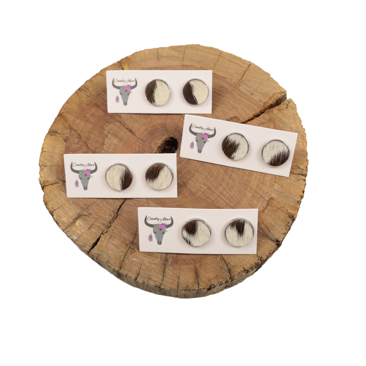 16mm Cowhide Studs - Brown/White Patch