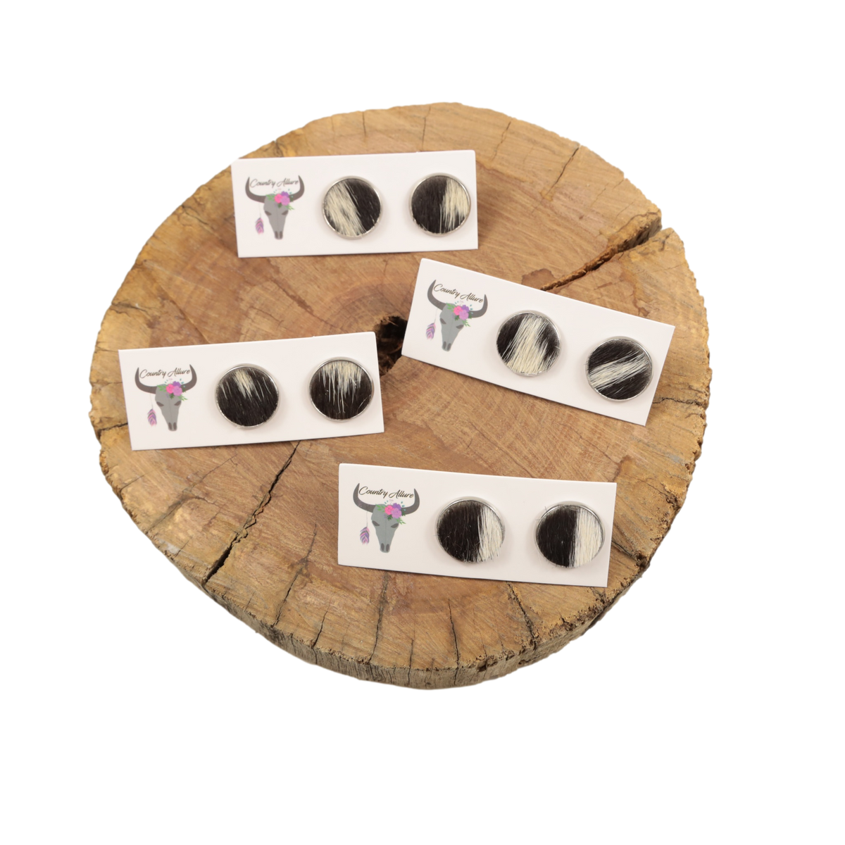 16mm Cowhide Studs - Black/White Patch