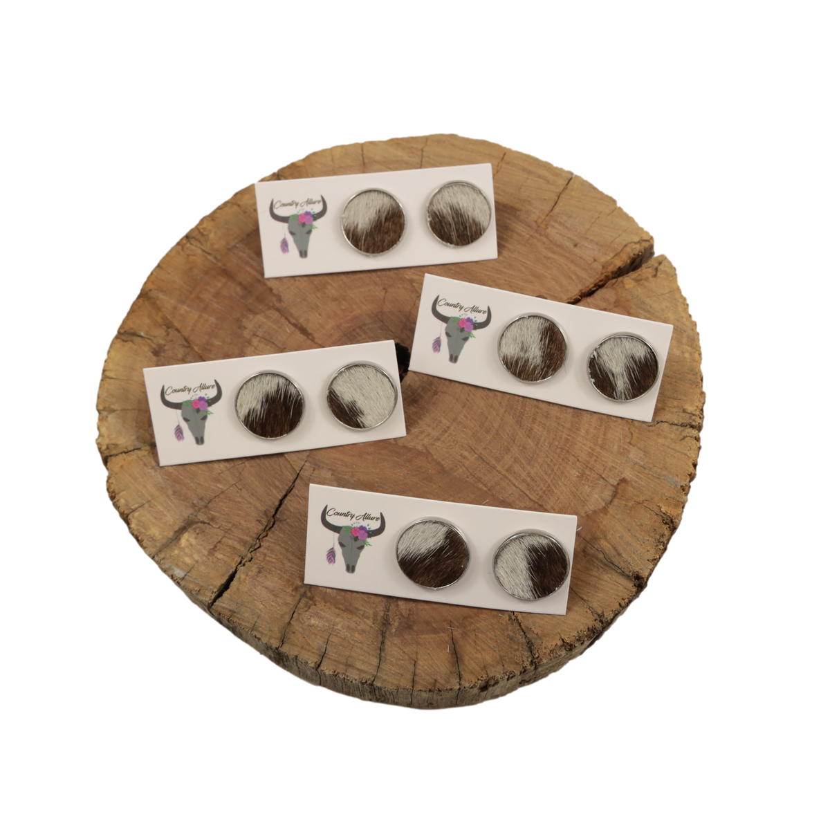 18mm Cowhide Studs - Brown/White Patch