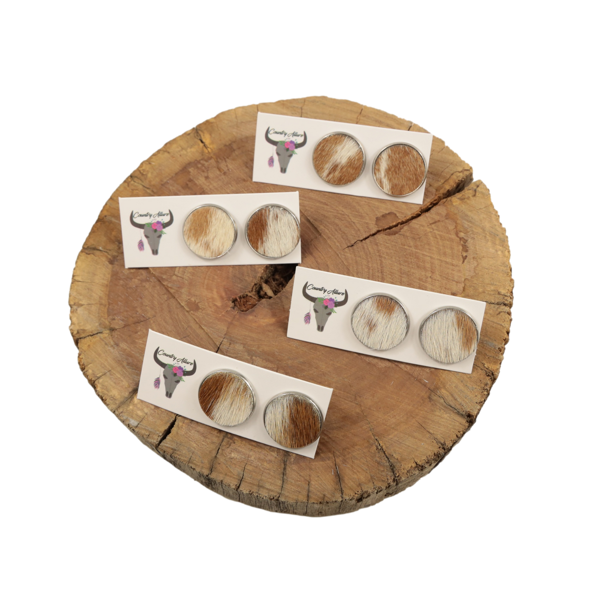20mm Cowhide Studs - Tan/White Patch