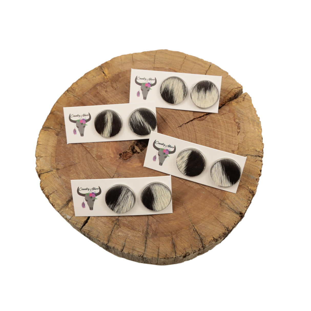 20mm Cowhide Studs - Black/White Patch
